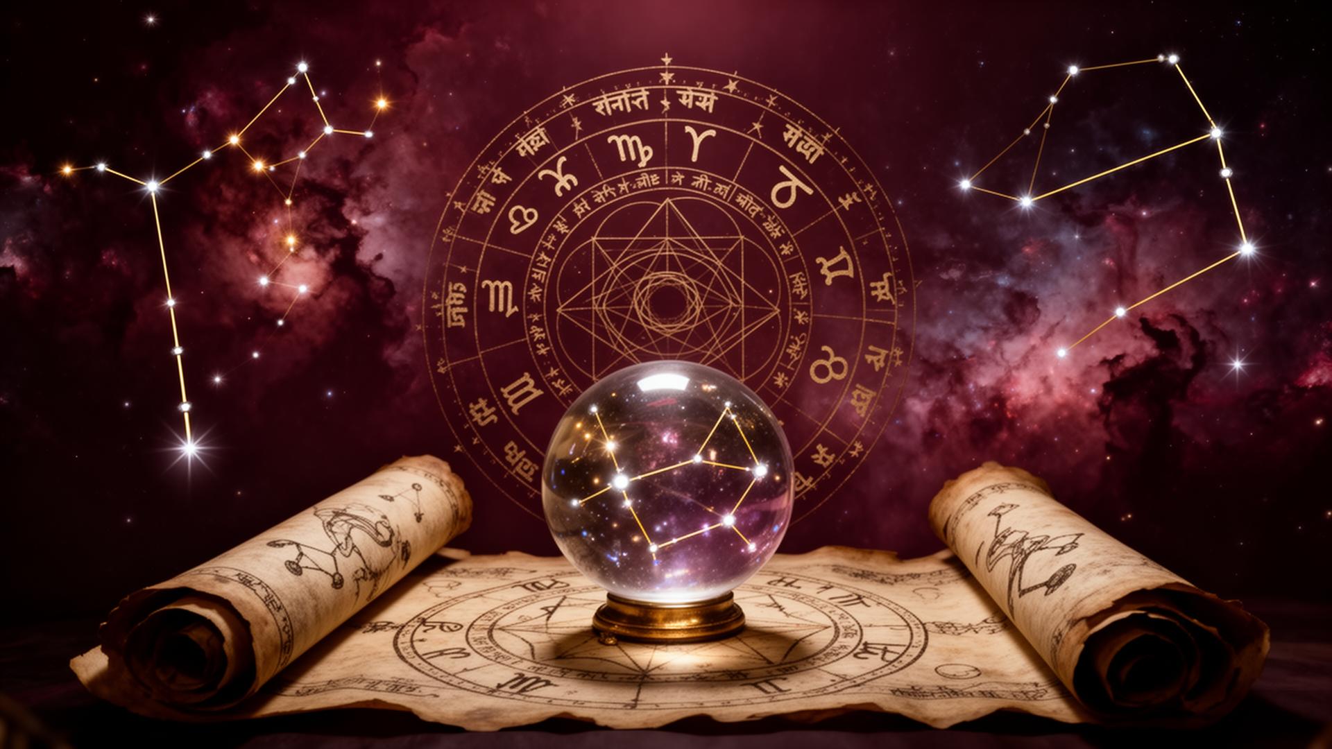 Vedic astrology scrolls and celestial imagery